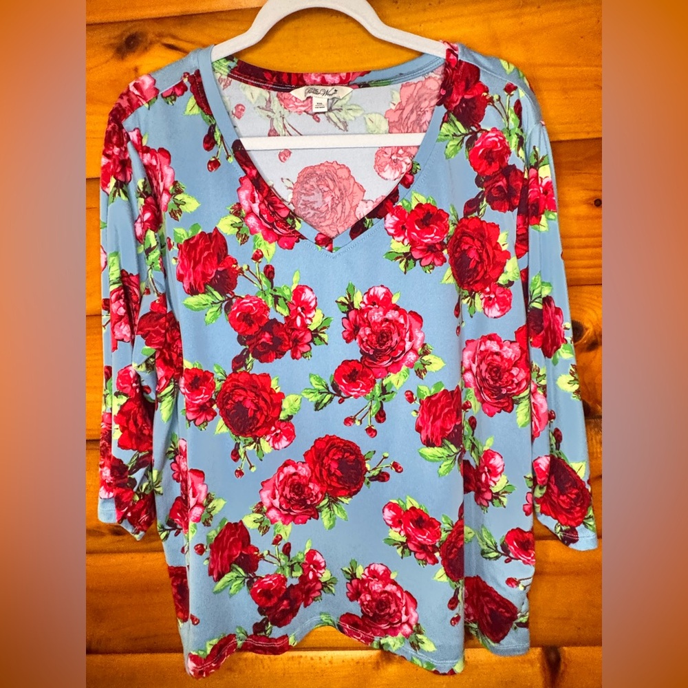 The Pioneer Woman Red Floral V-Neck Long Sleeve Top